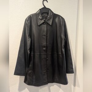 JLC Women's Black Leather Button-Front Jacket - Classic Coat